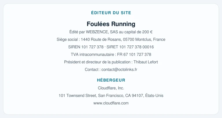 Coordonnées légales de l&rsquo;éditeur et de l&rsquo;hébergeur du site