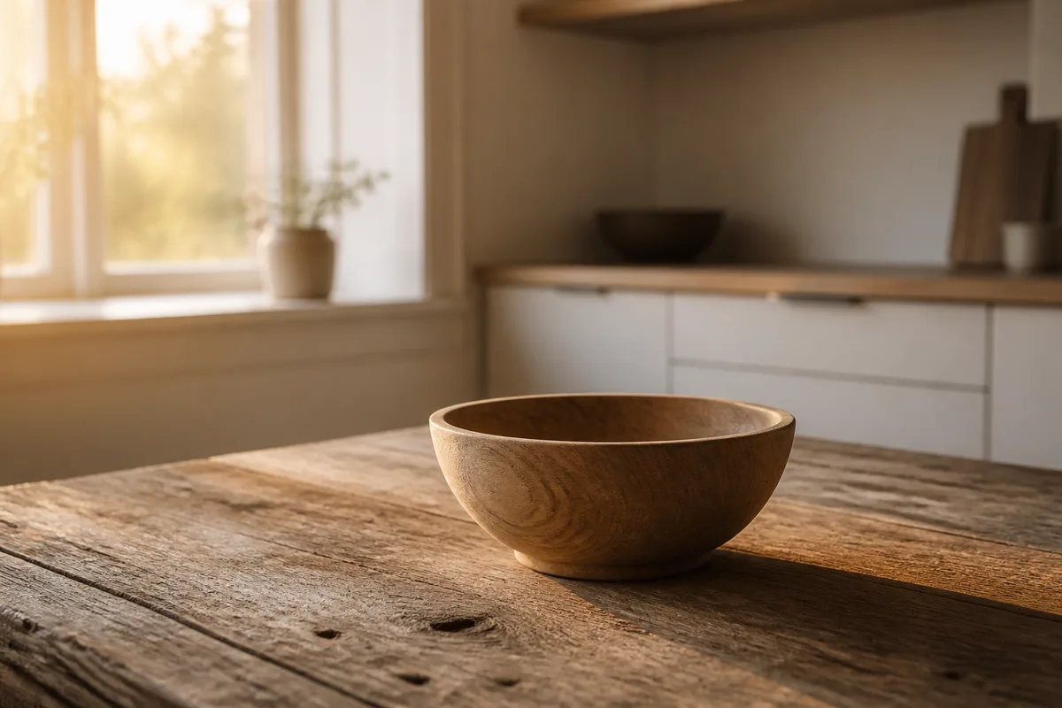 Bol en bois vide sur une table, image du choix de courir à jeun