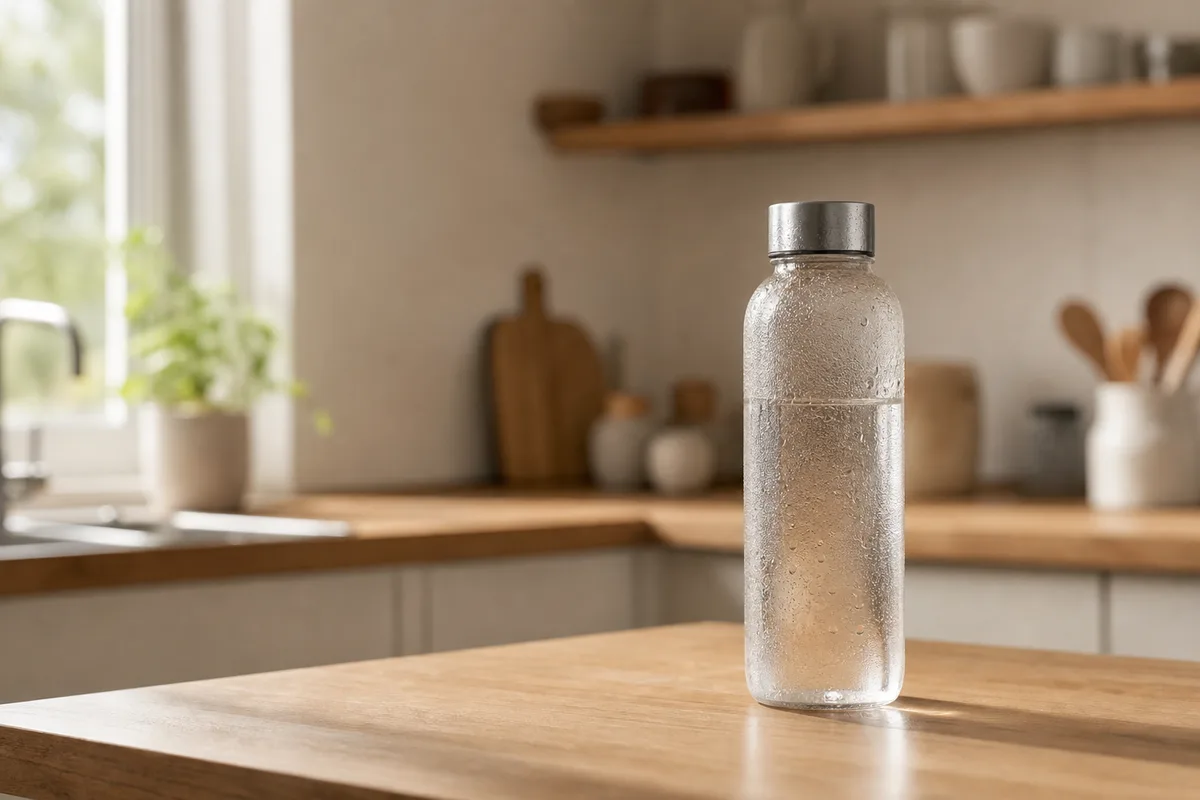 Bouteille d’eau isotonique neutre, repère simple d’une bonne hydratation